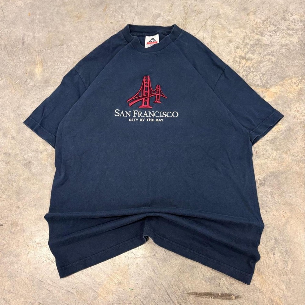 Vintage San Francisco Golden Gate Bridge Graphic Tee Navy USA Fabric Boxy L